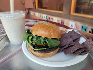 Pecan shake and portabello burger😁 at Nature's Health Food and Cafe in Palm Springs