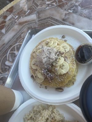 Vegan banana nut pancakes very good  at Nature's Health Food and Cafe in Palm Springs