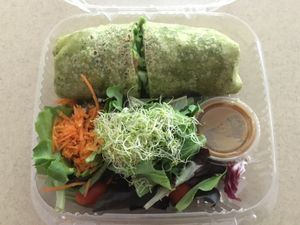 Guacamole soy chicken wrap w/ side salad - delicious!  at Nature's Health Food and Cafe in Palm Springs