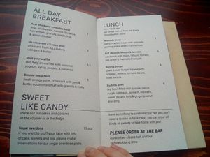 The menu at Bonnie, it includes lovely old school photos at Bonnie in Arnhem