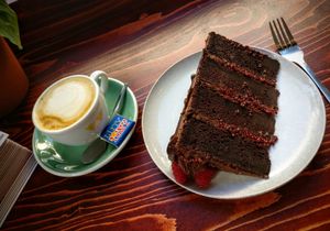 Chocolate cake and cappuccino at Bonnie in Arnhem
