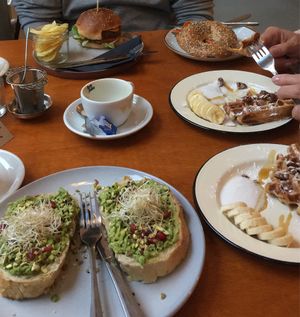Avocado toast, Bonnie burger, Belgian waffles and not salmon bagel!   at Bonnie in Arnhem