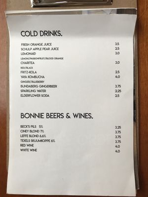 Menu at Bonnie in Arnhem