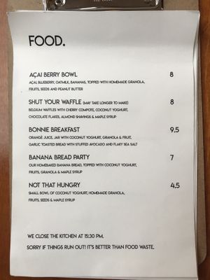 Menu at Bonnie in Arnhem