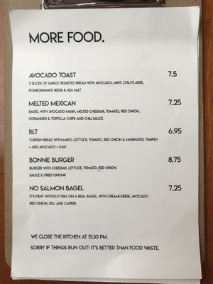 Menu at Bonnie in Arnhem