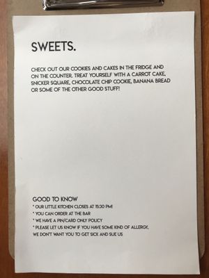 Menu at Bonnie in Arnhem