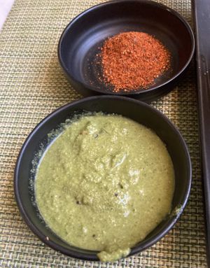 Vada Pav sauce and spices   at Woodlands (Tsim Sha Tsui) in Kowloon