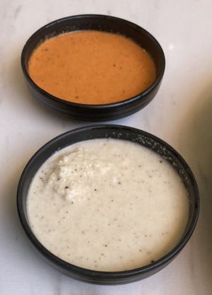 Dosa dipping sauces   at Woodlands (Tsim Sha Tsui) in Kowloon