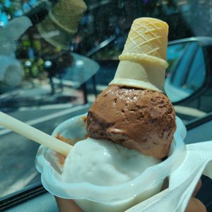 1/2 & 1/2 chocolate and coconut at Made In Rome Organic Gelato in Siesta Key