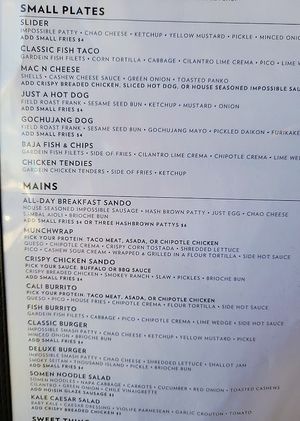 Partial Menue at Modern Times Far West Lounge in Encinitas