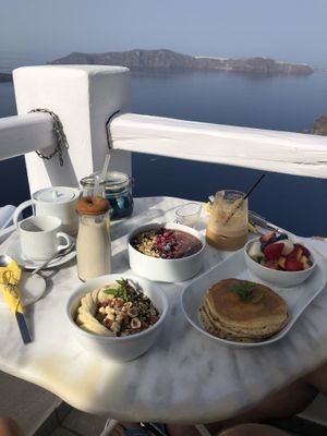 Breakfast with a view  at Galini Cafe in Santorini