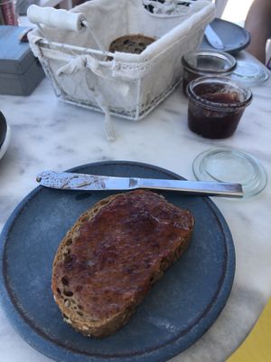Multigrain bread and jam at Galini Cafe in Santorini