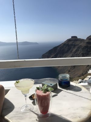 Yummy drinks, shame about the straw. at Galini Cafe in Santorini