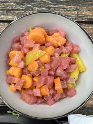 “Oven baked veggies” more like overcooked and then drowned in oil, not even crispy, gave me school canteen vibes  at Thrill Grill in Haarlem