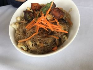 Mung bean vermicelli stir fry, topped with tofu (air fried, I think?)  at Arles and Boggs  in Wallingford