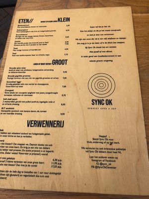Menu at Sync-Ok in Deventer