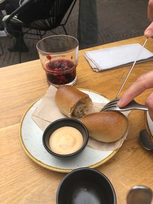 Inside the worstenbroodje at Sync-Ok in Deventer