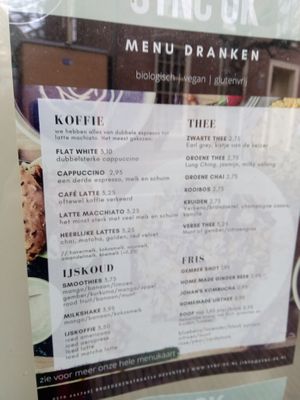 Drinks menu at Sync-Ok in Deventer