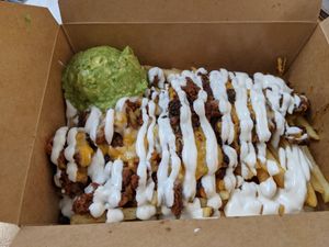 Carne asada fries without pico at Veg'n out in San Diego