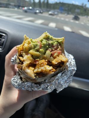 inside the california burrito   at Veg'n out in San Diego