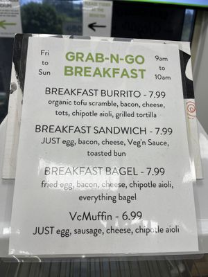 breakfast grab and go menu   at Veg'n out in San Diego