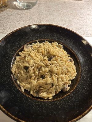 Mushroom Kritharoto with truffle oil  at Isalos in Zakynthos