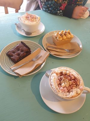 Hot choc, brownie and salted caramel cake at The Greenhouse in Horsforth
