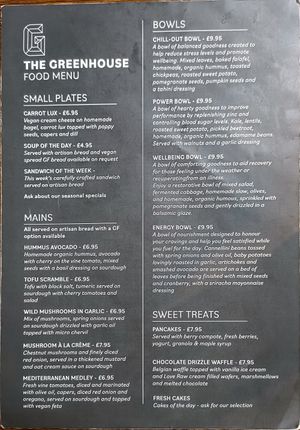 Food menu at The Greenhouse in Horsforth