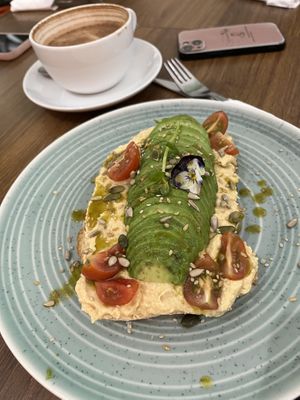 Avocado, hummus on sourdough   at The Greenhouse in Horsforth