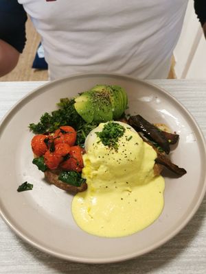 "Egg" benedict! at Sacred Grounds in Exeter