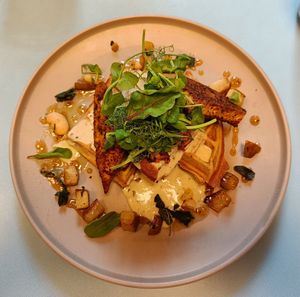 Savory pancakes at Sacred Grounds in Exeter