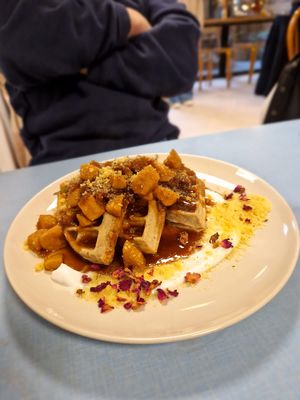 Sweet waffle  at Sacred Grounds in Exeter
