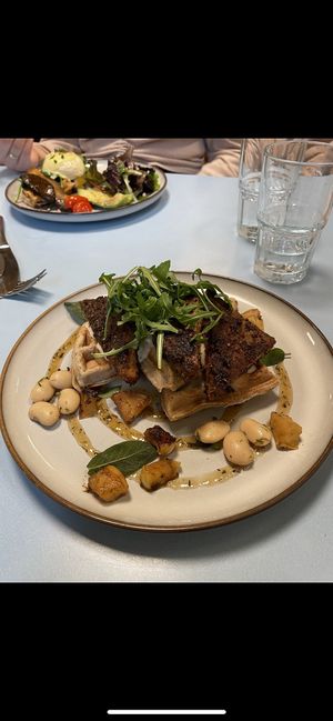 Savoury waffles  at Sacred Grounds in Exeter