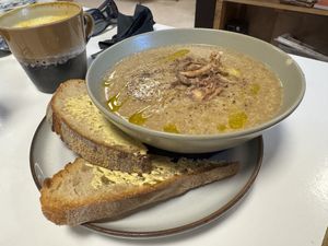 Caramelised parsnip + porcini mushroom soup👌  at Sacred Grounds in Exeter
