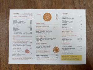 Menu at Sacred Grounds in Exeter