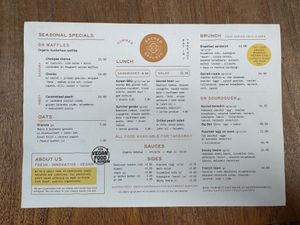 Menu at Sacred Grounds in Exeter