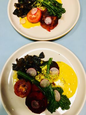 Bubble and Squeak with Hollandaise  at Sacred Grounds in Exeter