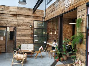 Outside at Sacred Grounds in Exeter