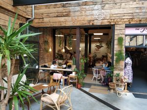 Outside at Sacred Grounds in Exeter