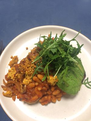 Smokey bean with sourdough  at Sacred Grounds in Exeter