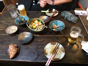 Selection of vegan sharing plates at Yasai Izakaya Genki in Tokyo