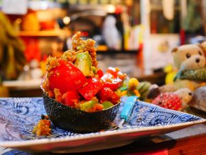 Avocado and tomato salad at Yasai Izakaya Genki in Tokyo