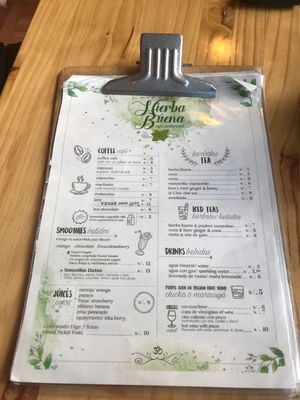 Menu at Hierba Buena in Pisac