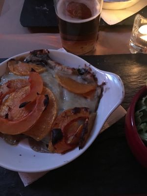 Vegan lasagna with sweet potato, mushroom, pomegranate and nutmeg.  at Maus Habitos in Porto