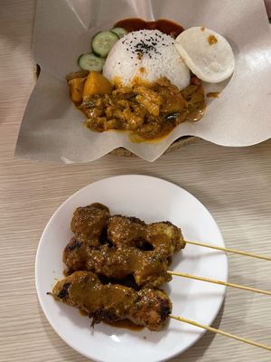 Nasi lemak with rendang and satay sticks at Little Beans Gourmet in Canning Vale