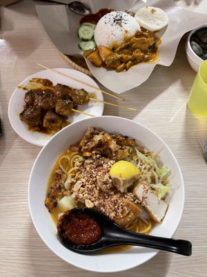 Penang curry, satay sticks, nasi lemak with rendang at Little Beans Gourmet in Canning Vale