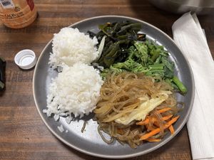 Sides including japchae  at Yong's Kal-Bi in Waimea