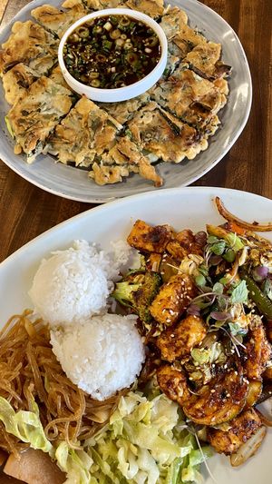 Vegan pancake and Stir fry tofu at Yong's Kal-Bi in Waimea