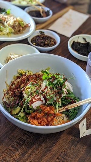 Noodle Bibimbap with Tofu ❤️ at Yong's Kal-Bi in Waimea