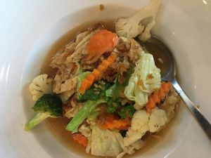 Garlic and black pepper tofu skins with vegetables  at Chu Thai Eatery in Auckland